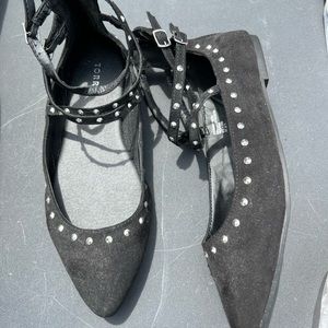 Black Studded Strappy Flat